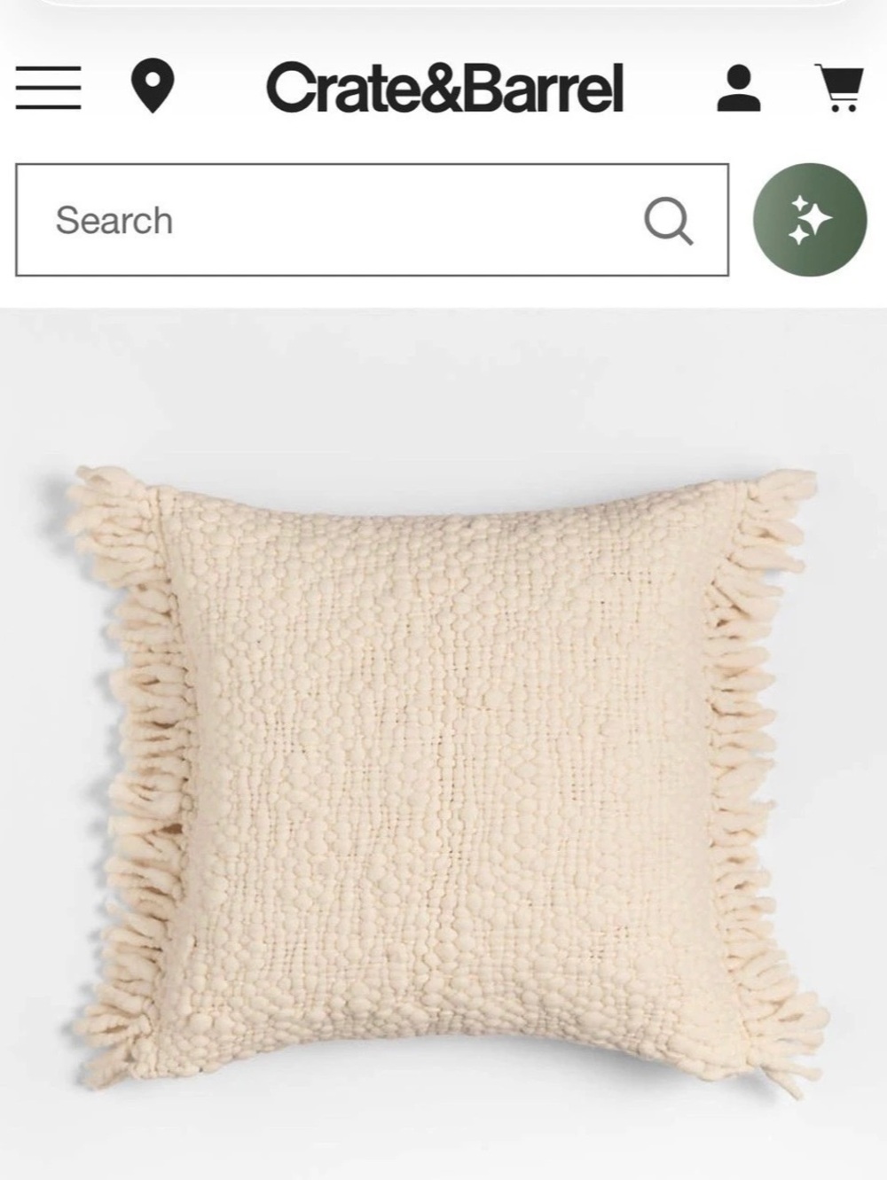Crate & Barrel Casual Textured Fringe Arctic Ivory Throw (3) Pillows